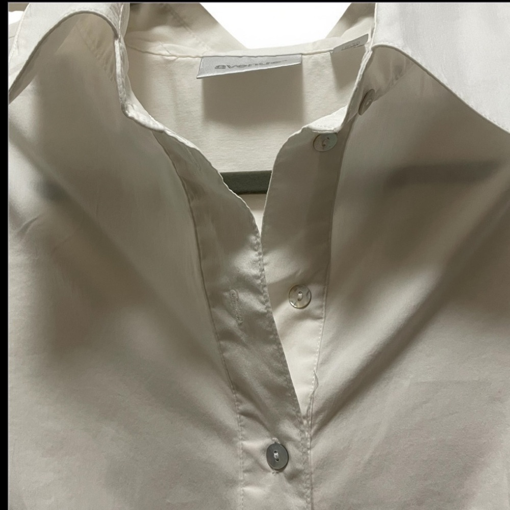 Avenue Women's White Button Down Collared Shirt w/ Sleeve Interest and Pockets - Picture 3 of 15